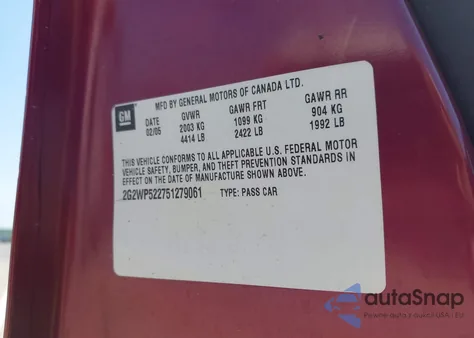 2005 Pontiac Grand Prix из США, поврежденный, VIN 2G2WP522751279061